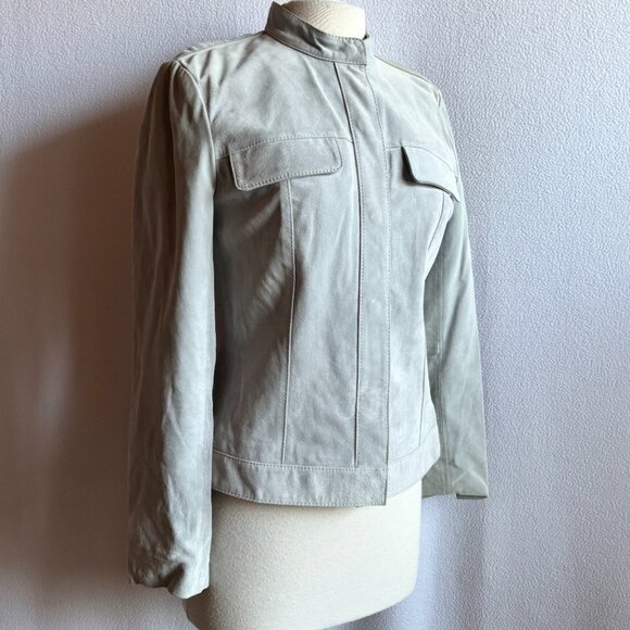 Dove Gray Grey Suede Leather Snap Close Jacket - Picture 4 of 10